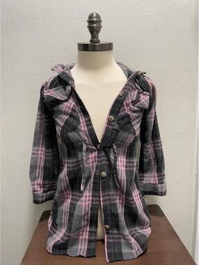 Trende Girl Pink Black Plaid Shacket Flannel Button Up